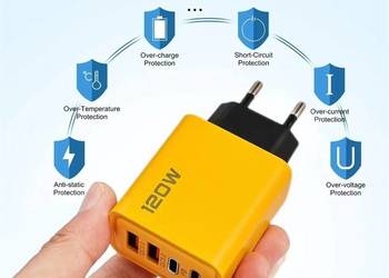 Ładowarka KO-71 QC3.0 + PD 2xUSB + 2xUSB-C, 5V 3A, 9V 2,25A, 12V 1,5A, żółt