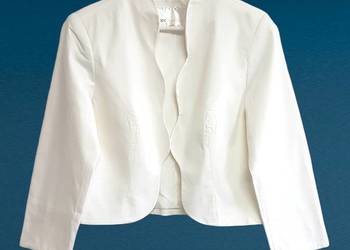 Damska elegancka bawełniana biała marynarka/bolerko 3/4 rękaw bonprix 40/L