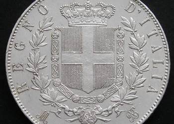 WŁOCHY 5 LIRÓW 1871 - KRÓL WIKTOR EMANUEL II - SREBRO
