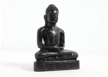 Drewniana figurka Buddy 9 cm – Ręcznie rzeźbiony Budda medytujący, vintage