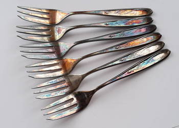 Posrebrzane widelczyki deserowe, wz. ANGIELSKI, Hefra Posrebrzane widelczyki deserowe, wz. ANGIELSKI, Hefra