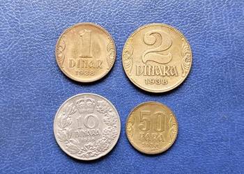 Stare monety Jugosławia 1938 50 para 1 dinar 2 dinar 10 dinar Zestaw Stare monety Jugosławia 1938 50 para 1 dinar 2 dinar 10 dinar Zestaw