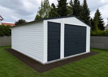 Garaż blaszany 4.5x5 blaszak biały + czarny drzwi brama uchylna PRODUCENT
