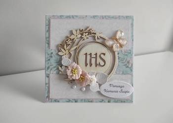 Kartka w pudełku ręcznie robiona na Komunię Świętą