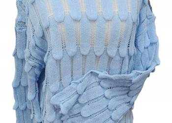 Sweter damski ażurowy oversize błękitny dekolt łódka biust 130cm