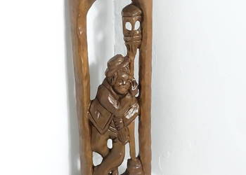 Drewniana płaskorzeźba Latarnik / Kominiarz retro vintage – rękodzieło 53cm