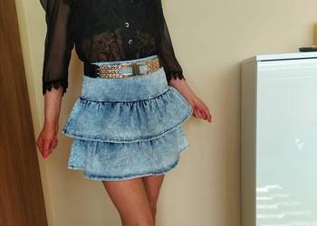 CUD bluzka czarna zdobienia tiul zamsz koronka M L XL GRATIS