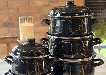 PROMOCAJA   199 zł  Garnki duże emalia czarny marmur