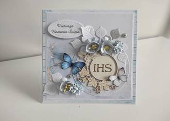 Kartka w pudełku ręcznie robiona na Komunię Świętą