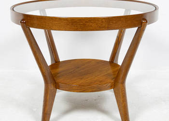 Dębowy stolik kawowy okrągły projekt Koželka & Kropáček mid-century modern