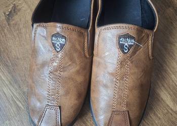 Skórzane mokasyny / kapcie męskie brązowe  wygodne slip-on HIT