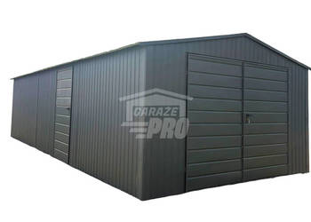 Garaż blaszany 4,5x8 m - brama dwuskrzydłowa - drzwi - dach GP764