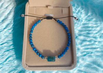 Bransoletka na sznurku z kamienia apatyt srebrny hematyt howlit