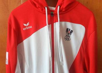 Bluza sportowa z kapturem damska biało - czerwona r.L