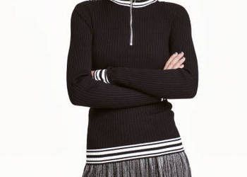 bluzka czarna H&M xs 34 zip zamek biały sweter