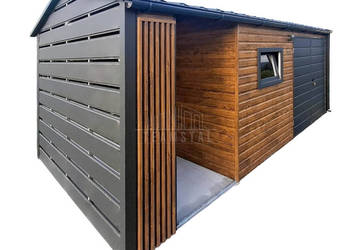 Schowek domek ogrodowy 4x2,5m wiata 2m brama dekor z lameli rynna TS1184