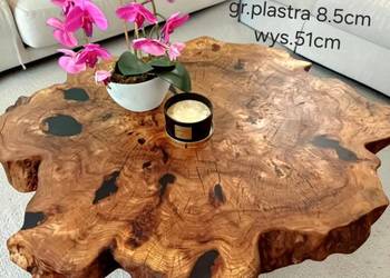 Stolik kawowy 117x100cm PIĘKNY OKAZ LIVE EDGE plaster drewna loft