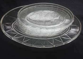 Komplet śledziówek z rybą 1+6, huta Zawiercie, okres międzywojenny.