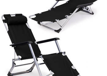 Leżak fotel ogrodowy plażowy składany 2w1 leżanka czarny MultiGarden
