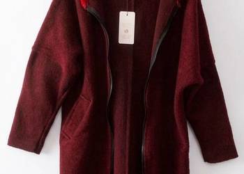 Włoska wełniana bluza z kapturem – Kurtka -Ciemna Wiśnia –  L/XL