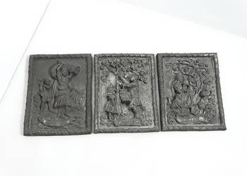 Ciężkie cynowe płaskorzeźby retro "Pory Roku" - Zestaw 3 szt. Zinn Relief