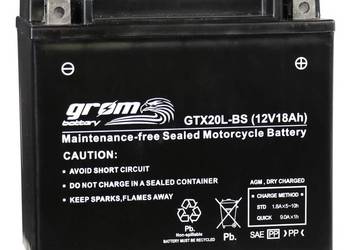 Akumulator motocyklowy GROM GTX20L-BS 12V 18Ah 270A P+