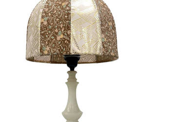 Włoska lampa stołowa vintage alabaster / onyks ręcznie szyty klosz lata 60.