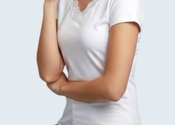 Damska bluzka biała bawełniana z krótkim rękawem Up2 Fashion 42/XL