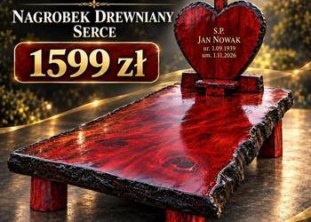 Nagrobek drewniany, pomnik, SERCE z krzyżem, obudowa grobu z grawerem
