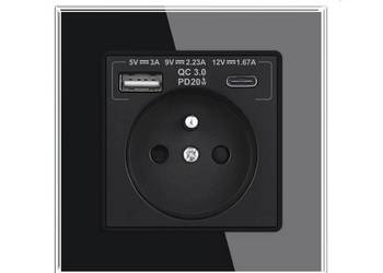 Gniazdo elektryczne 230v 20W szybkiego ładowania 5V 3A;9V 2.22A;12V 1.67A.