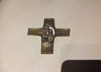 Krzyż Płaskorzeźba z Brązu Krucyfiks Jezus z Rybakami, do Zawieszenia STARY