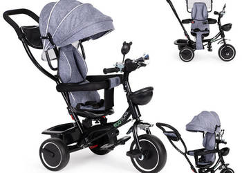 Rowerek trójkołowy z obracanym siedzeniem daszek szary ECOTOYS