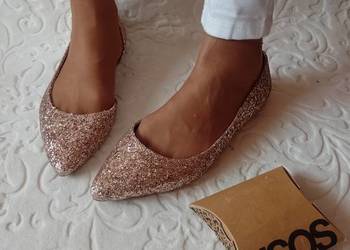 (42) ASOS/ Złote, bogato zdobione baleriny brokatowe z Londynu, NOWE