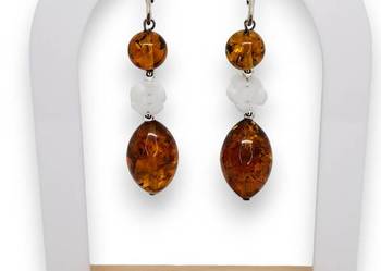 Kolczyki z BURSZTYNU, bursztyn, kulka oliwka koniak, kwiatek #1505