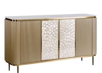 Komoda złota ryflowana z frontami z muszli morskiej Champion 160x90x40