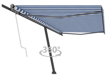 Wolnostojąca automatyczna markiza 500x300 cm niebiesko-biała WM-3069786