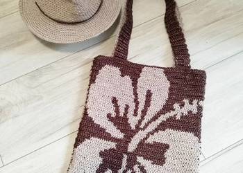 Dwukolorowa torebka shopperka z rafii, ręczne robiona