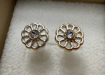 Kolczyki "złote" z diamentem - kwiat / kwiatki / kwiatek Kolczyki "złote" z diamentem - kwiat / kwiatki / kwiatek