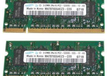 Pamięci Samsung DDR2 2x 512 MB PC5300 do laptopa