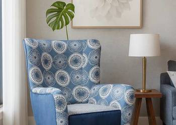 Fotel Uszak Kominkowy Patchwork Skandynawski Vintage do Salonu Jedyny Model