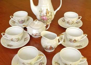 Ekskluzywny Serwis Kawowy Porcelana B (Bolesławiec) Motyw Dworski Perłowy