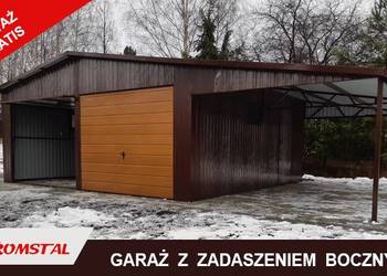 BRĄZOWY Garaż Blaszany 9x6 z ZADASZENIEM BOCZNYM - Romstal A3v15