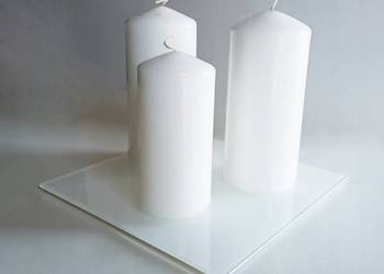 Podstawka szklana pod świece 20 × 20 cm – biała, dekoracyjna