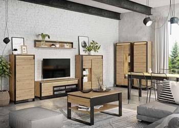 QUANT Zestaw mebli do salonu Komoda Witryna Rtv Półka LOFT