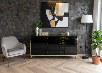 Luksusowa Komoda Glamour 170cm Czarny Kryształ Złoto Lustro – Hand Made