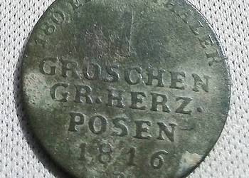 WIELKIE KSIĘSTWO POZNAŃSKIE-1 GROSZ 1816 r-B-BARDZO RZADKIE