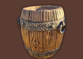 Betonowa beczka dekoracyjna / donica – imitacja starego drewna (MNIEJSZA)