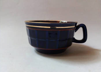 kobaltowa filiżanka kratka Pruszków porcelit vintage PRL kobaltowa filiżanka kratka Pruszków porcelit vintage PRL