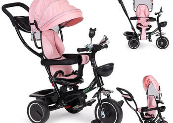 Rowerek trójkołowy z obracanym siedzeniem daszek różowy ECOTOYS