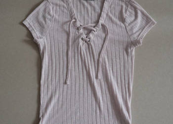 różowa koszulka z wiązaniem krótka bluzka S 36 new look